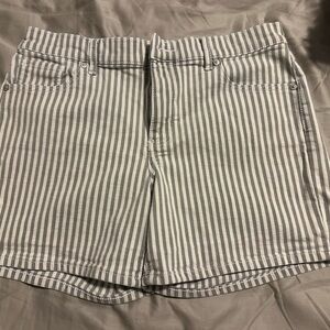 LOFT High Waist Gray and White Striped Shorts